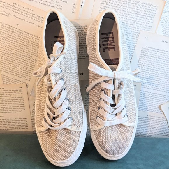 Frye Gia Canvas Low Lace Up Off White Jute Neutral Boho Size 6.5 - Picture 4 of 8